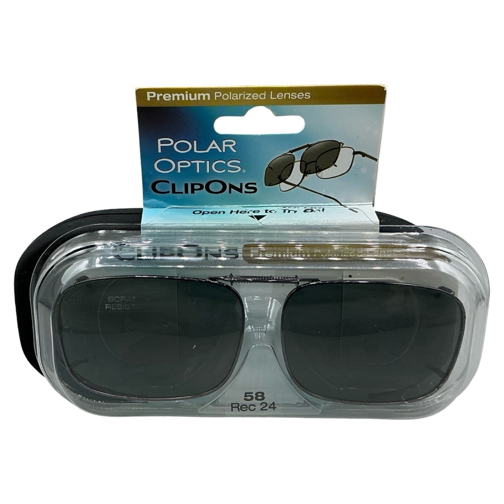 Polar Optics Clip-On Polarized Sunglasses Gray Rectangle 58 Rec 24 CS8010-4